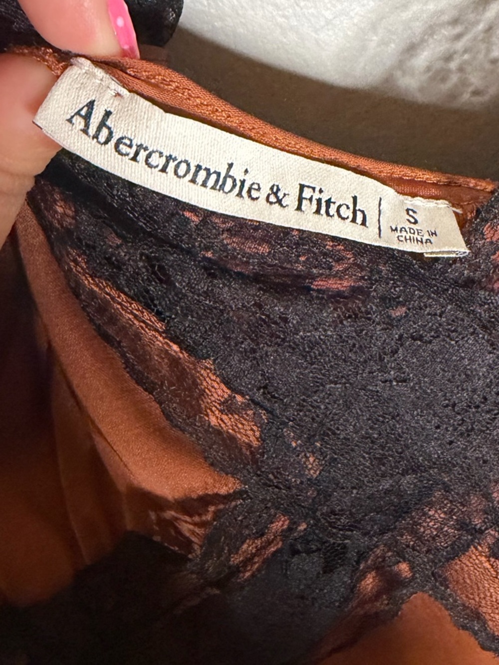 Abercrombie‎ & Fitch Satin Lace-Trim Slip Dress in Bronze and Black - Picture 6 of 7